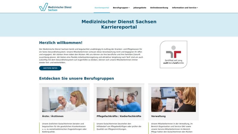 Bildschirmfoto des Projekts „Karriereportal des Medizinischen Dienst Sachsen“
