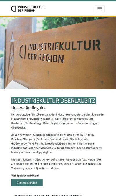 Bildschirmfoto der mobilen Ansicht des Projekts „Industriekultur Bautzener Oberland und Westlausitz“