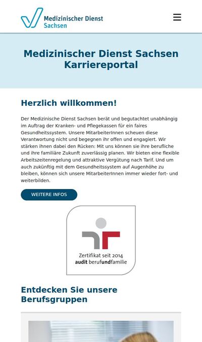 Bildschirmfoto der mobilen Ansicht des Projekts „Karriereportal des Medizinischen Dienst Sachsen“