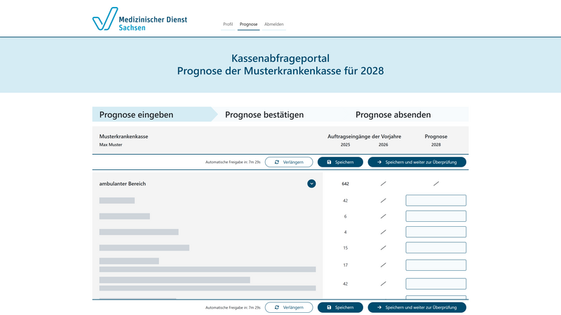 Bildschirmfoto des Projekts „Kassenabfrageportal MD-Sachsen“