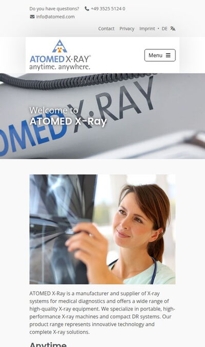 Bildschirmfoto der mobilen Ansicht des Projekts „ATOMED X-Ray“