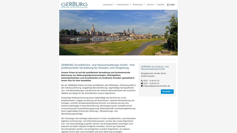 Bildschirmfoto des Projekts „GERBURG Grundstücks- und Hausverwaltungs GmbH“
