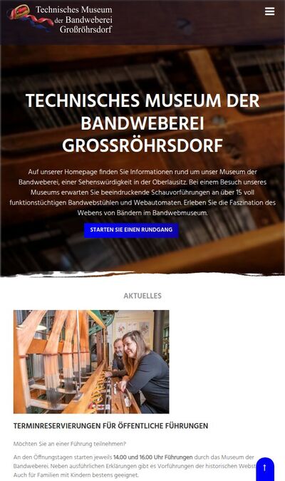 Bildschirmfoto der mobilen Ansicht des Projekts „Technisches Museum der Bandweberei Großröhrsdorf“