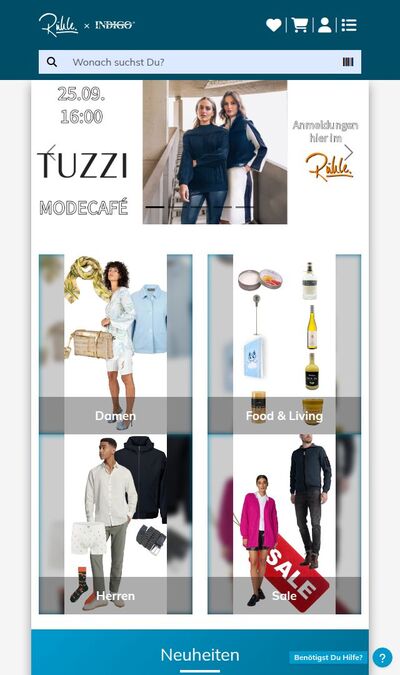 Bildschirmfoto der mobilen Ansicht des Projekts „Onlineshop INDIGO Fashion und Modehaus Rühle“