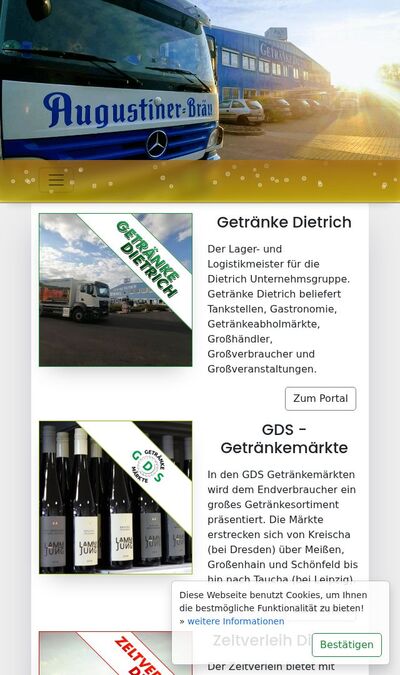 Bildschirmfoto der mobilen Ansicht des Projekts „Getränke Dietrich“