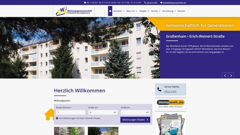 Bildschirmfoto des Projekts „Wohnungsgenossenschaft Großenhain und Umgebung“