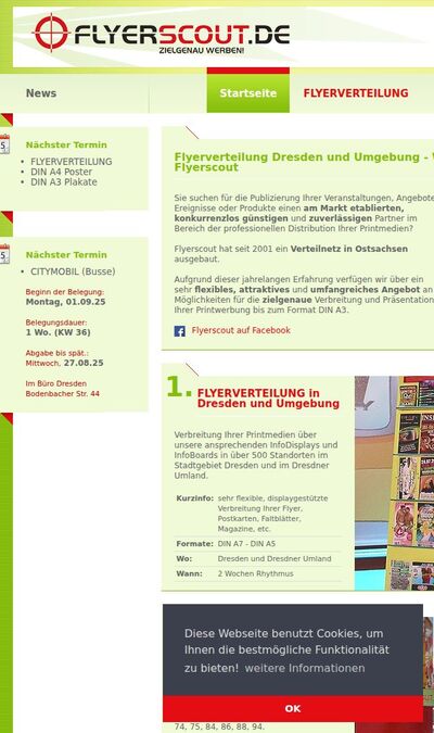 Bildschirmfoto der mobilen Ansicht des Projekts „Flyerscout“
