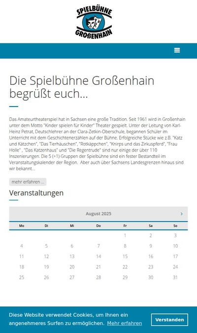 Bildschirmfoto der mobilen Ansicht des Projekts „Spielbühne Großenhain e.V.“