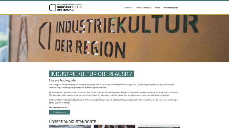 Bildschirmfoto des Projekts „Industriekultur Bautzener Oberland und Westlausitz“