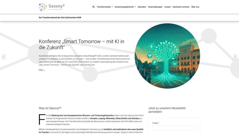 Bildschirmfoto des Projekts „Saxony⁵ – Wissen nachhaltig vernetzt.“