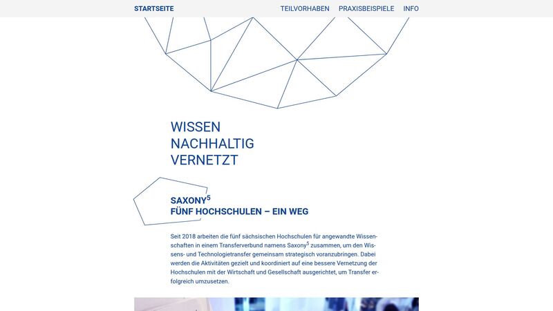 Bildschirmfoto des Projekts „Saxony⁵ – 5 Hochschulen – 5 Jahre – Ein Weg“