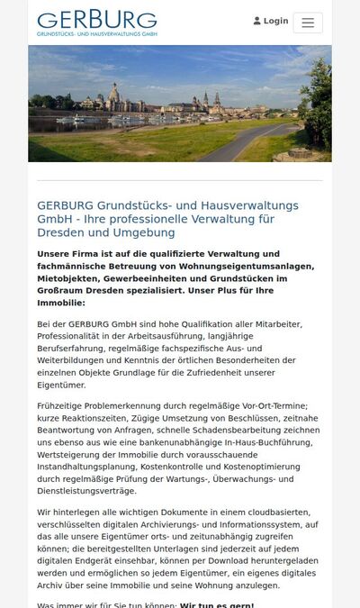 Bildschirmfoto der mobilen Ansicht des Projekts „GERBURG Grundstücks- und Hausverwaltungs GmbH“