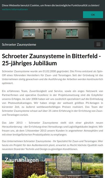 Bildschirmfoto der mobilen Ansicht des Projekts „Schroeter Zaunsysteme in Bitterfeld“