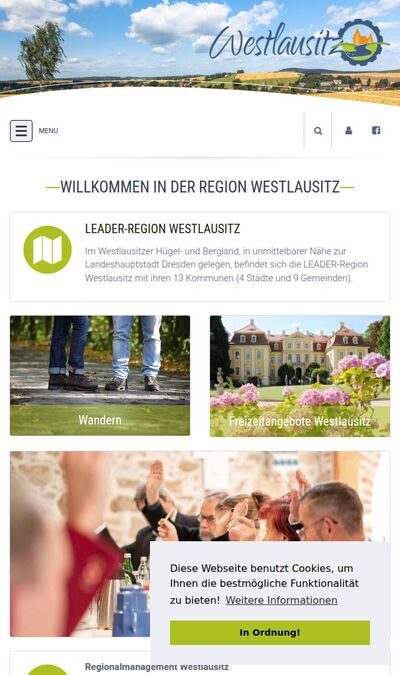 Bildschirmfoto der mobilen Ansicht des Projekts „Leader-Region Westlausitz“