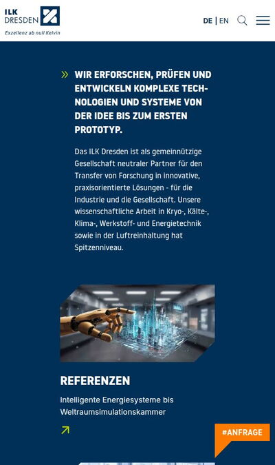 Bildschirmfoto der mobilen Ansicht des Projekts „ILK Dresden“