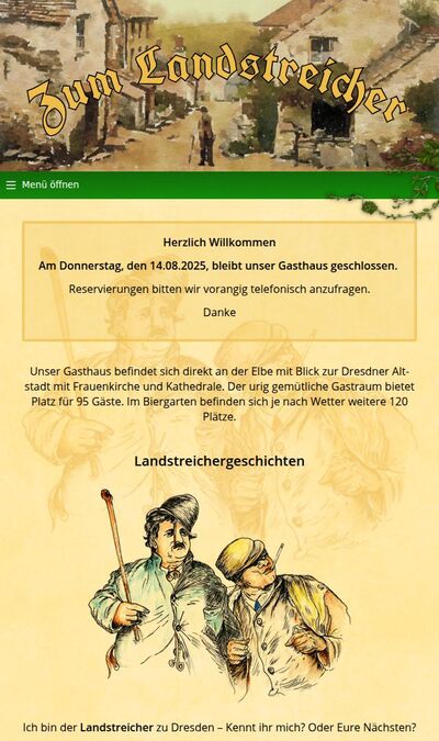 Bildschirmfoto der mobilen Ansicht des Projekts „Zum Landstreicher GmbH“
