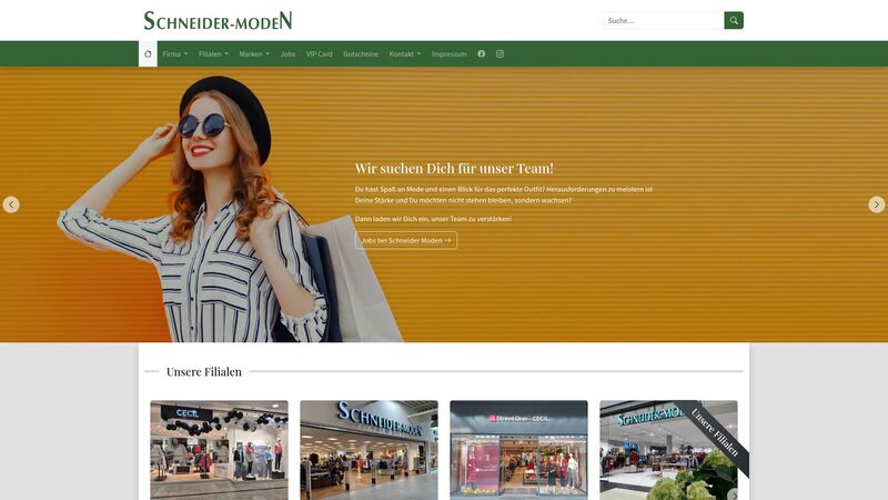Bildschirmfoto des Projekts „Schneider-Moden“